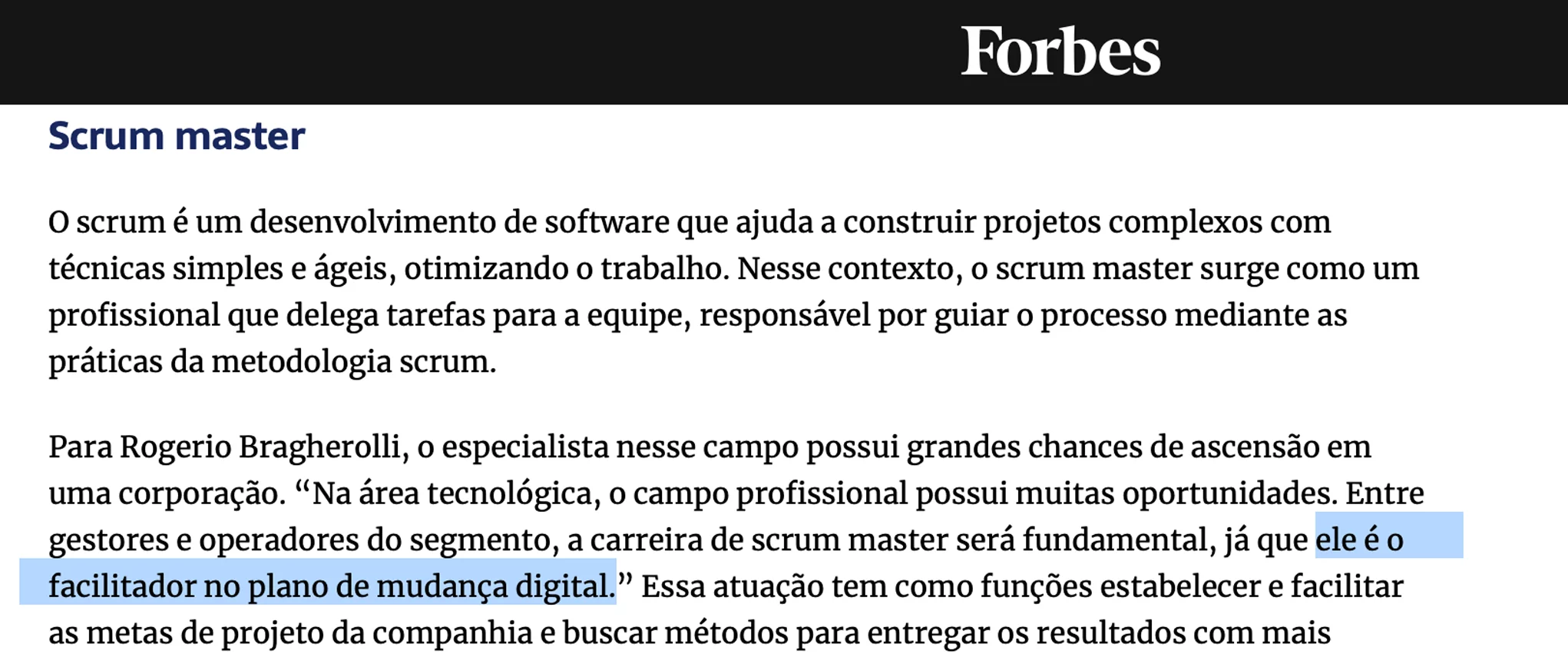 Forbes - Scrum Master é apontado como facilitador essencial na mudança digital das companhias